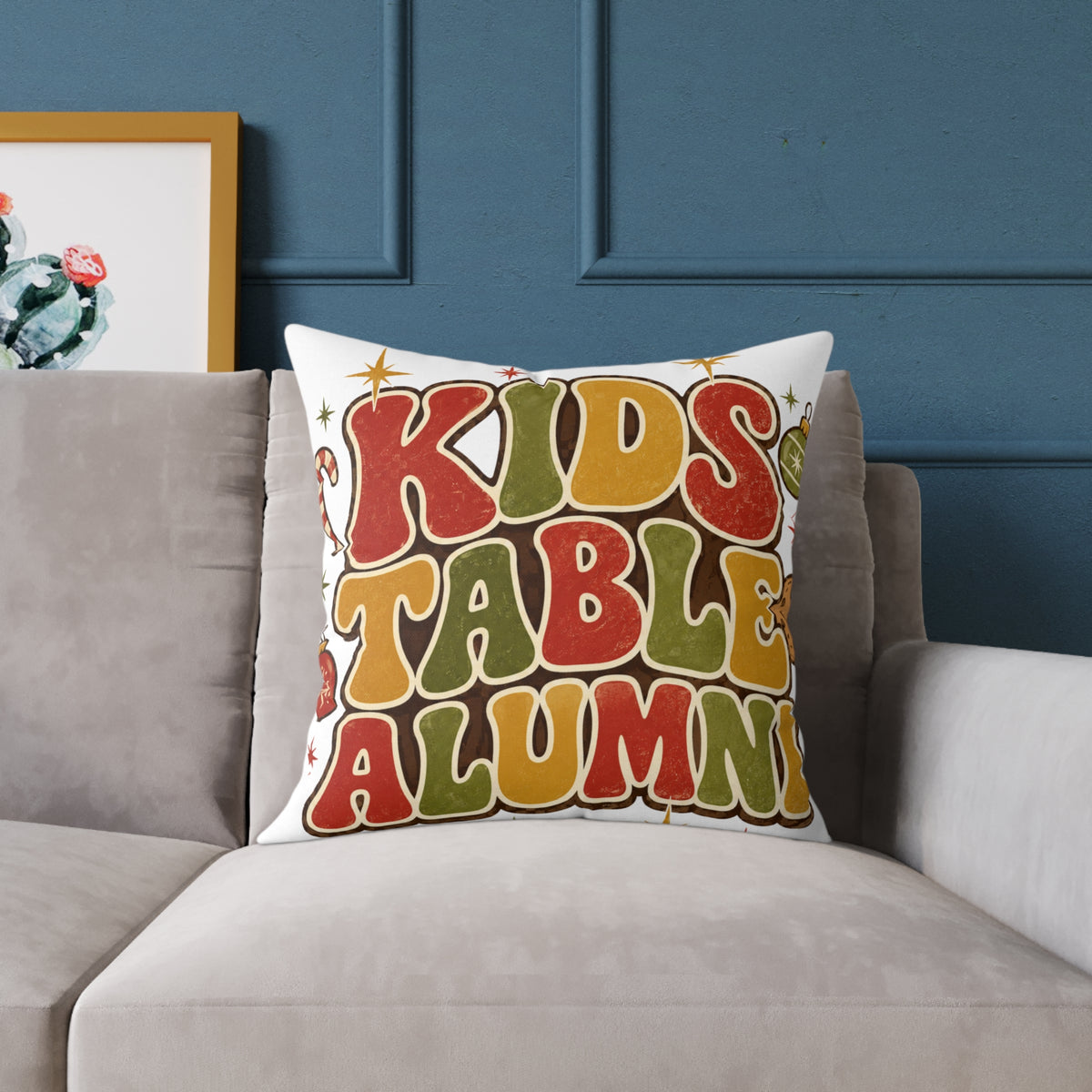 Christmas Kids Table Alumni Throw Pillow — Retro 70s Thanksgiving Accent Cushion
