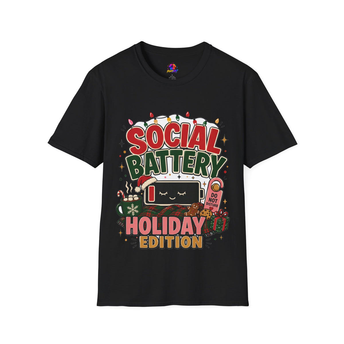 Social Battery Holiday T‑Shirt — Funny Christmas Recharge Graphic Tee