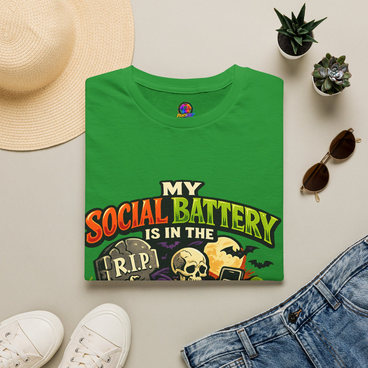 Halloween My Social Battery Unisex Softstyle T-Shirt