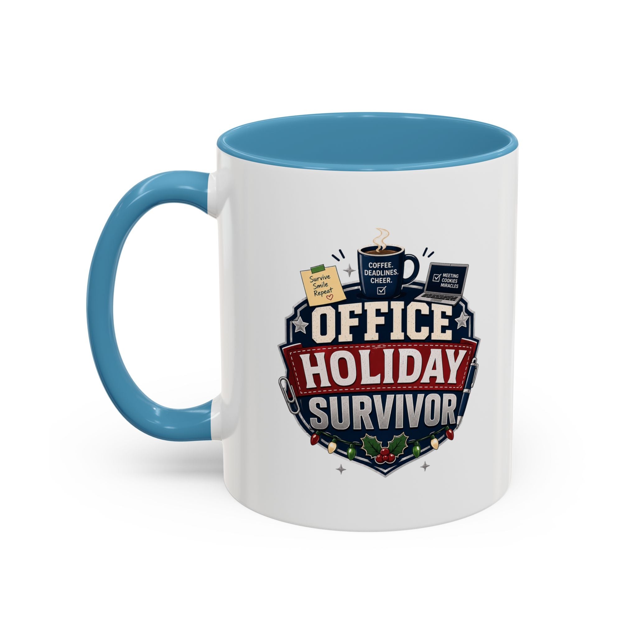 Modern Day Christmas Office Holiday Survivor Accent Coffee Mug – Funny Christmas Office Gift