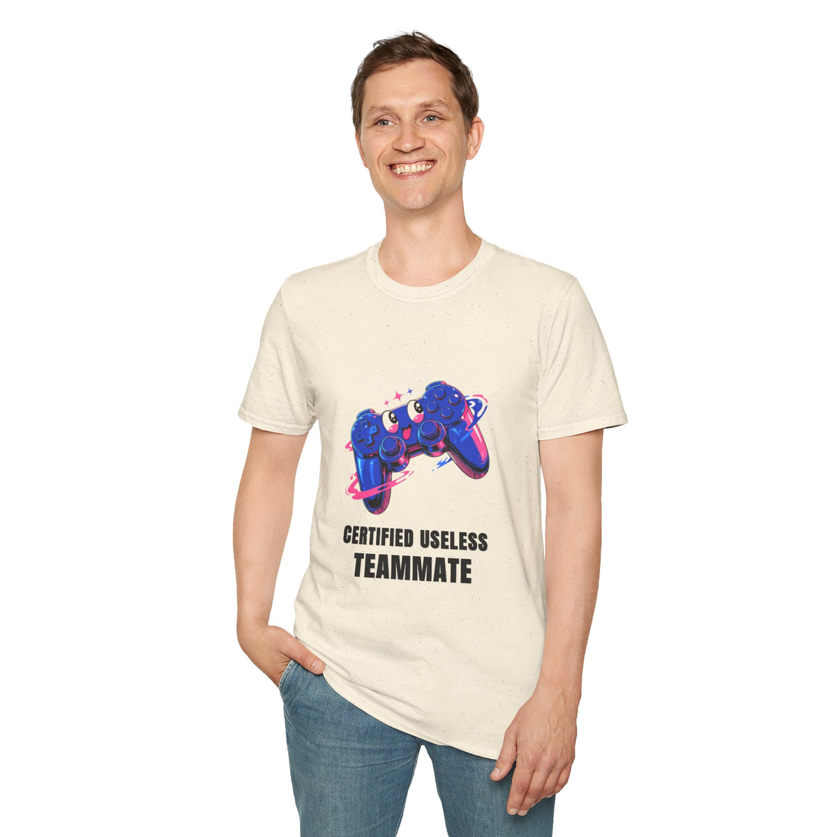 Certified Useless Teammate Gamer T-Shirt — Retro Neon Gamepad Tee - Trending Now - August 2026