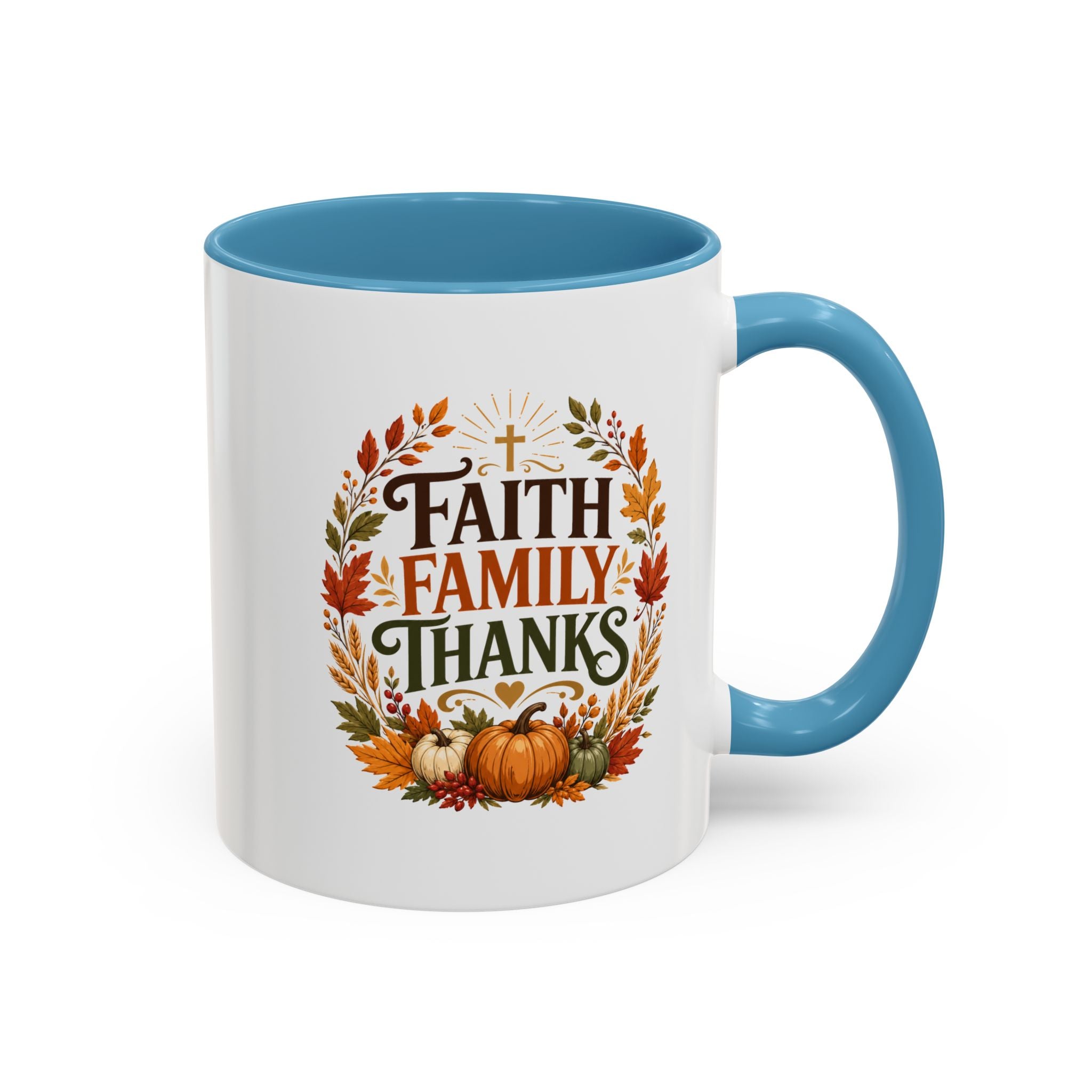 Thanksgiving Mug Faith Family Thanks Accent Coffee Mug — Thanksgiving Pumpkin Fall Leaves