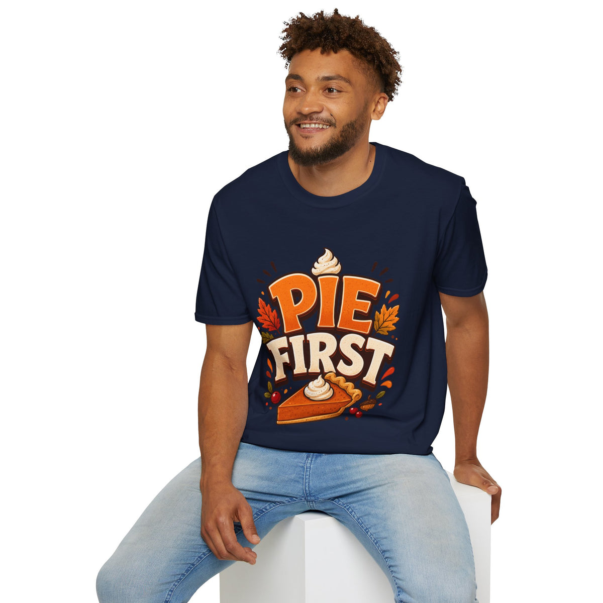 Thanksgiving T-Shirt Pie First T-Shirt — Funny Thanksgiving Pumpkin Pie Graphic Tee