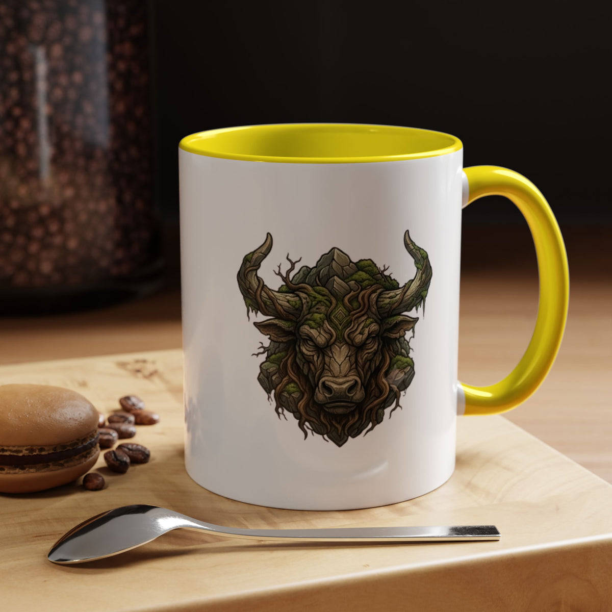 Taurus Bull Nature Coffee Mug — Rustic Green Bull Head Accent Mug