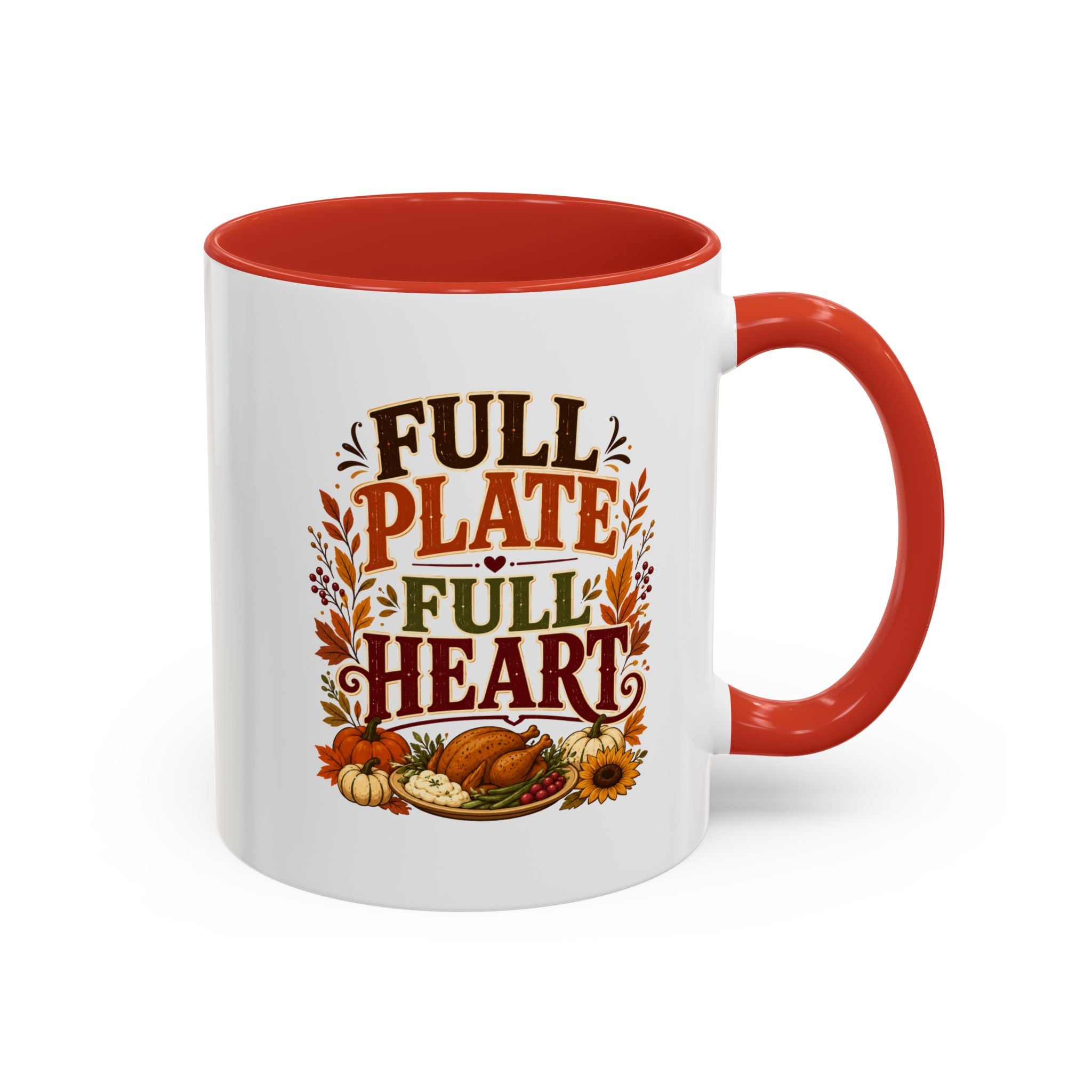 Thanksgiving Mug Full Plate Full Heart Accent Coffee Mug — Fall Thanksgiving Harvest Tea Cup