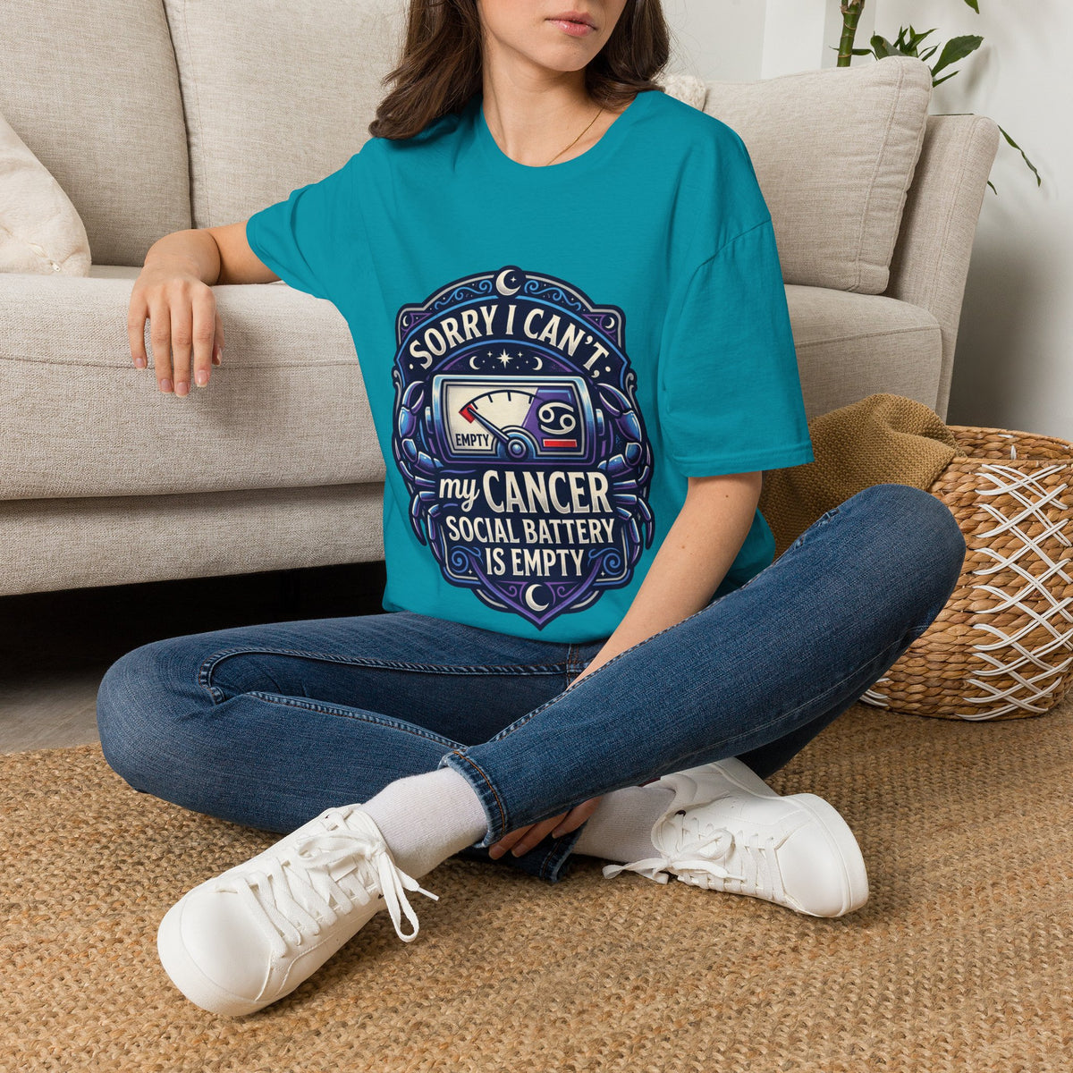 Cancer Support T-Shirt — "Sorry I Can't, My Cancer Social Battery Is Empty"