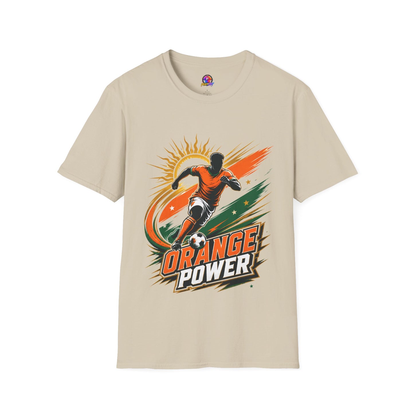 Côte d'Ivoire Orange Power Soccer T-Shirt — Dynamic Player Graphic Tee