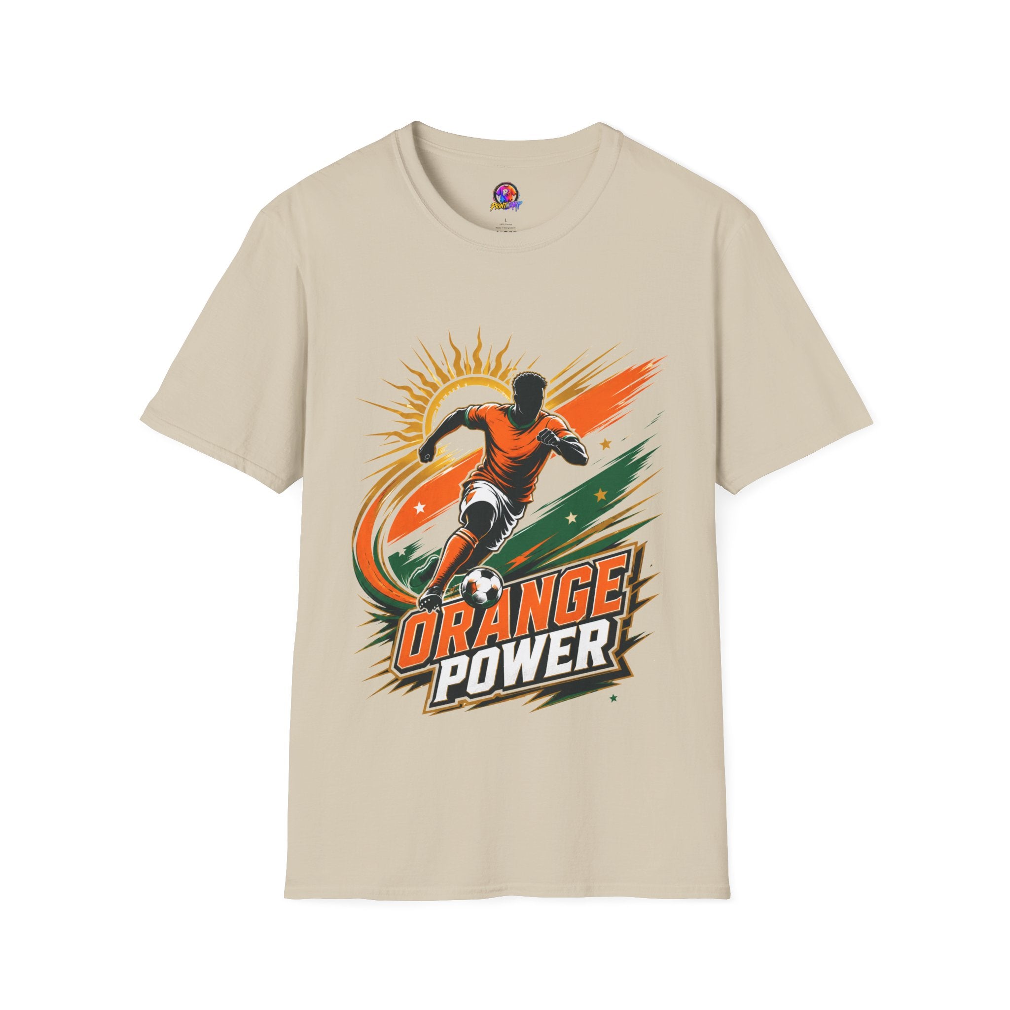 Côte d'Ivoire Orange Power Soccer T-Shirt — Dynamic Player Graphic Tee