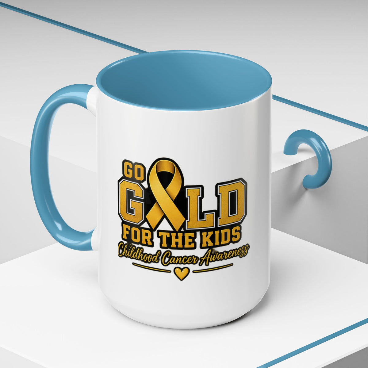 Gold For The Kids Coffee Mug — Childhood Cancer Awareness Accent Mug (11/15oz)