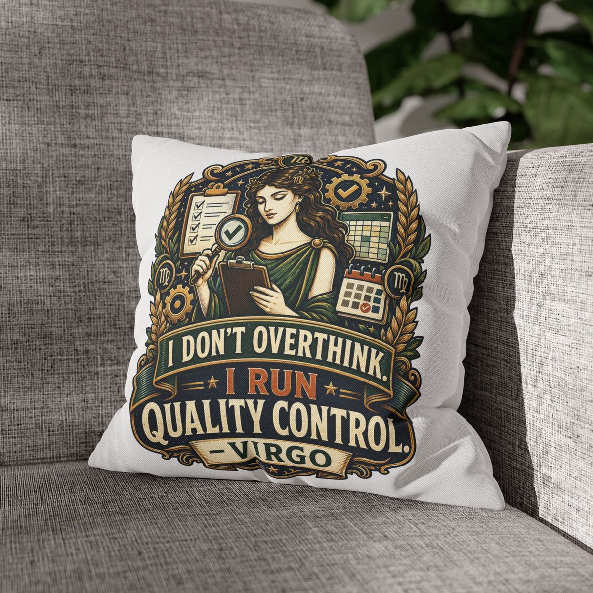 Virgo Quality Control Pillowcase — “I Don't Overthink, I Run Quality Control” Astrology Throw Pillowcase