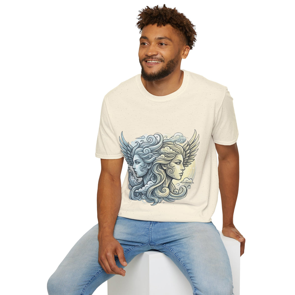 Mythic Moon & Sun Faces T-Shirt — Celestial Duality Graphic Tee