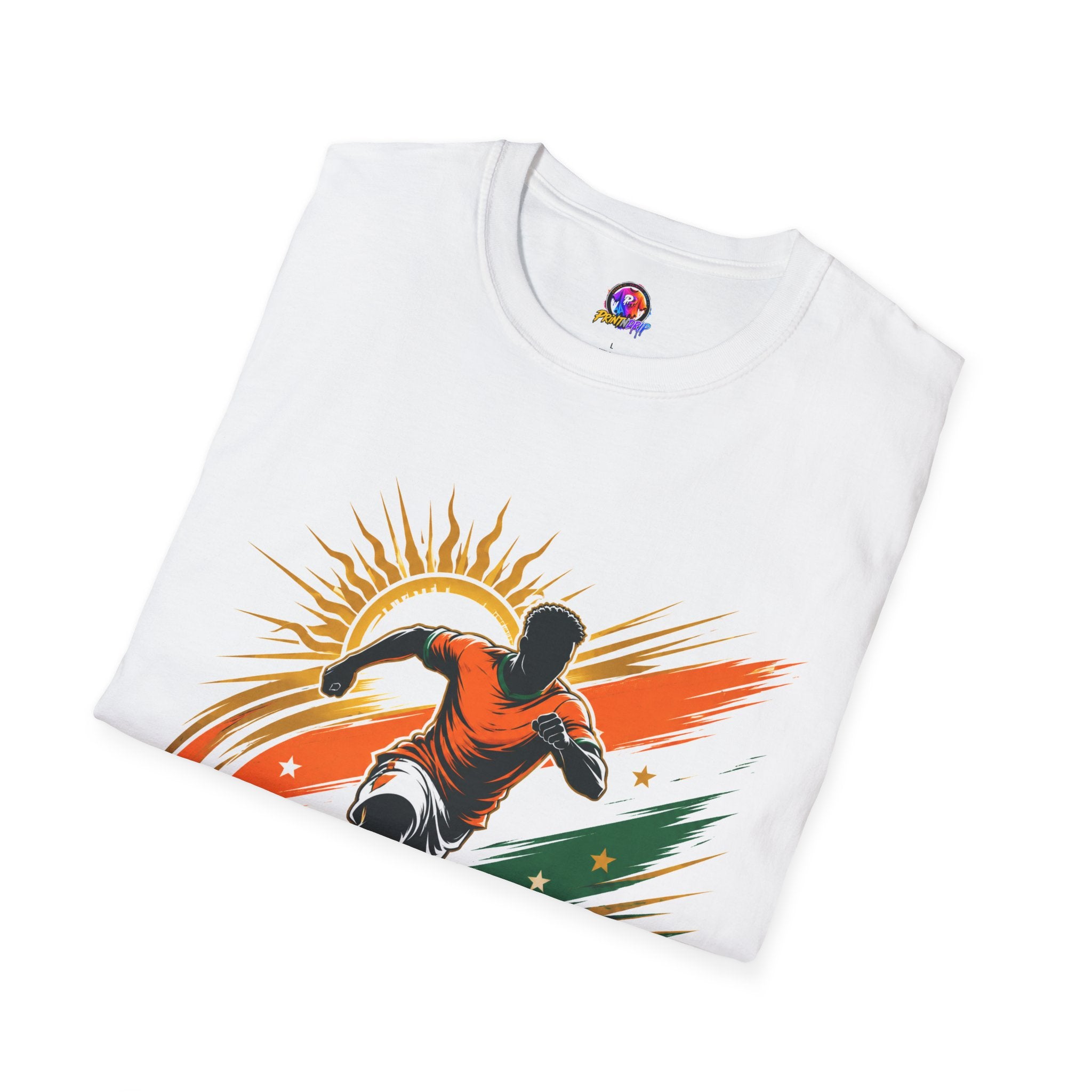 Côte d'Ivoire Orange Power Soccer T-Shirt — Dynamic Player Graphic Tee