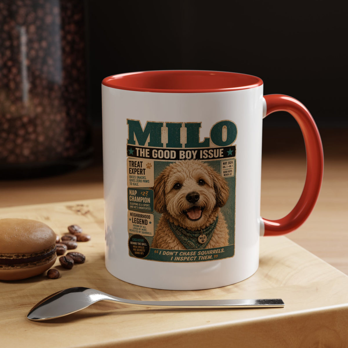 Milo Bailey Dog Dad Mom Milo 'The Good Boy Issue' Accent Coffee Mug – Cute Dog Magazine Cover Design