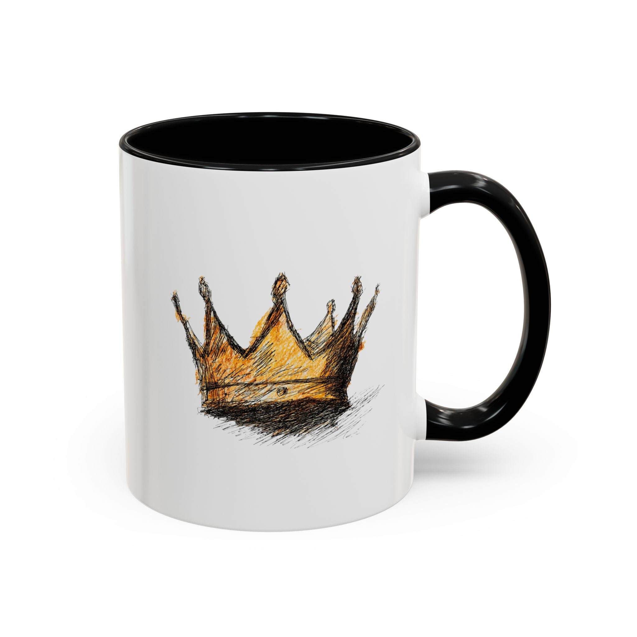 Royal Crown Accent Coffee Mug — Hand-Sketched Gold Crown Design