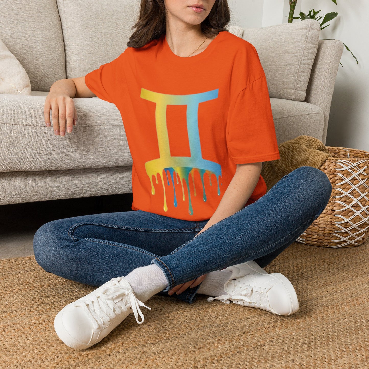 Gemini Drip Zodiac T-Shirt — Rainbow Gemini Symbol Tee