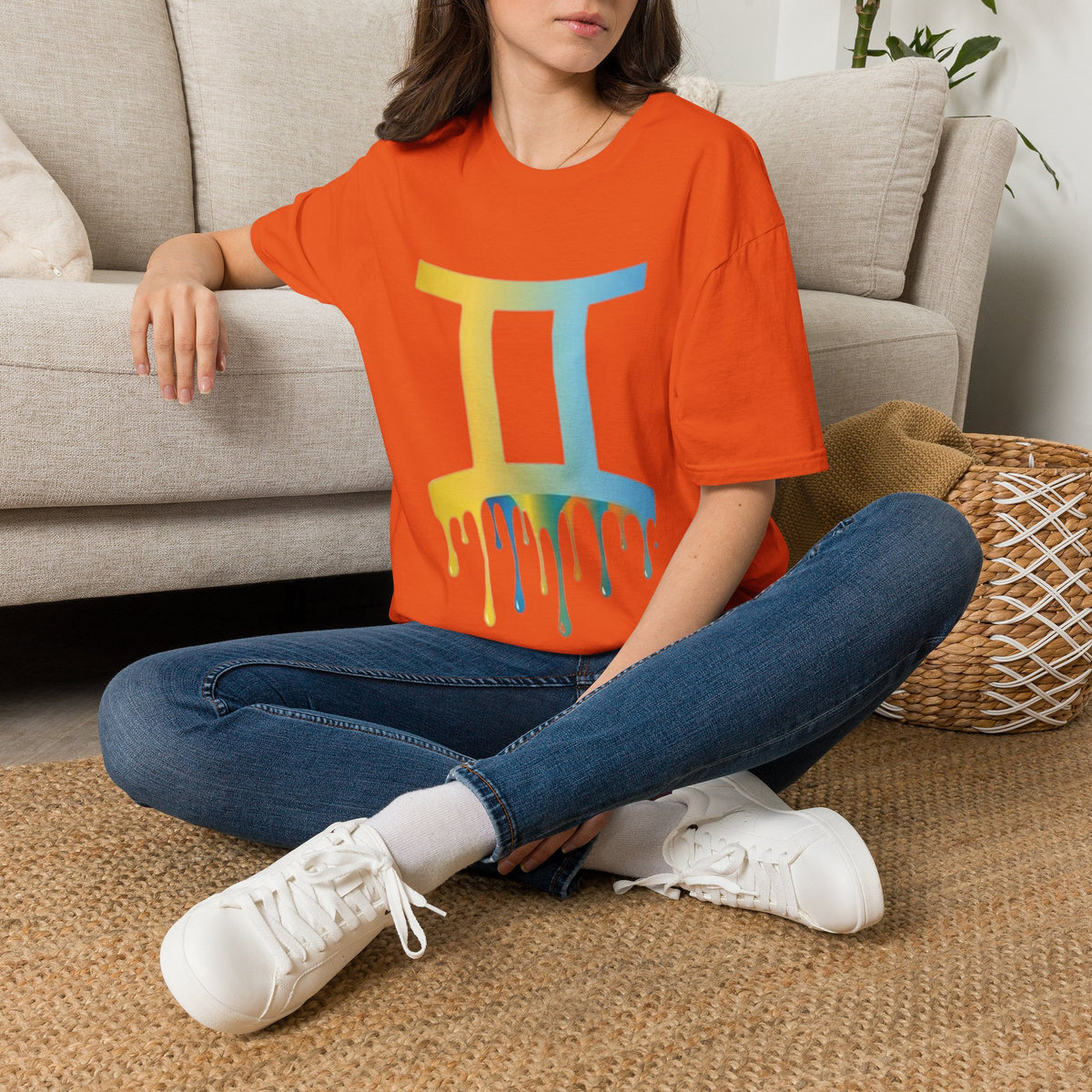 Gemini Drip Zodiac T-Shirt — Rainbow Gemini Symbol Tee