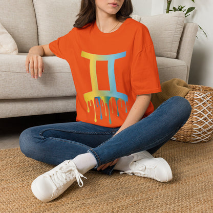 Gemini Drip Zodiac T-Shirt — Rainbow Gemini Symbol Tee