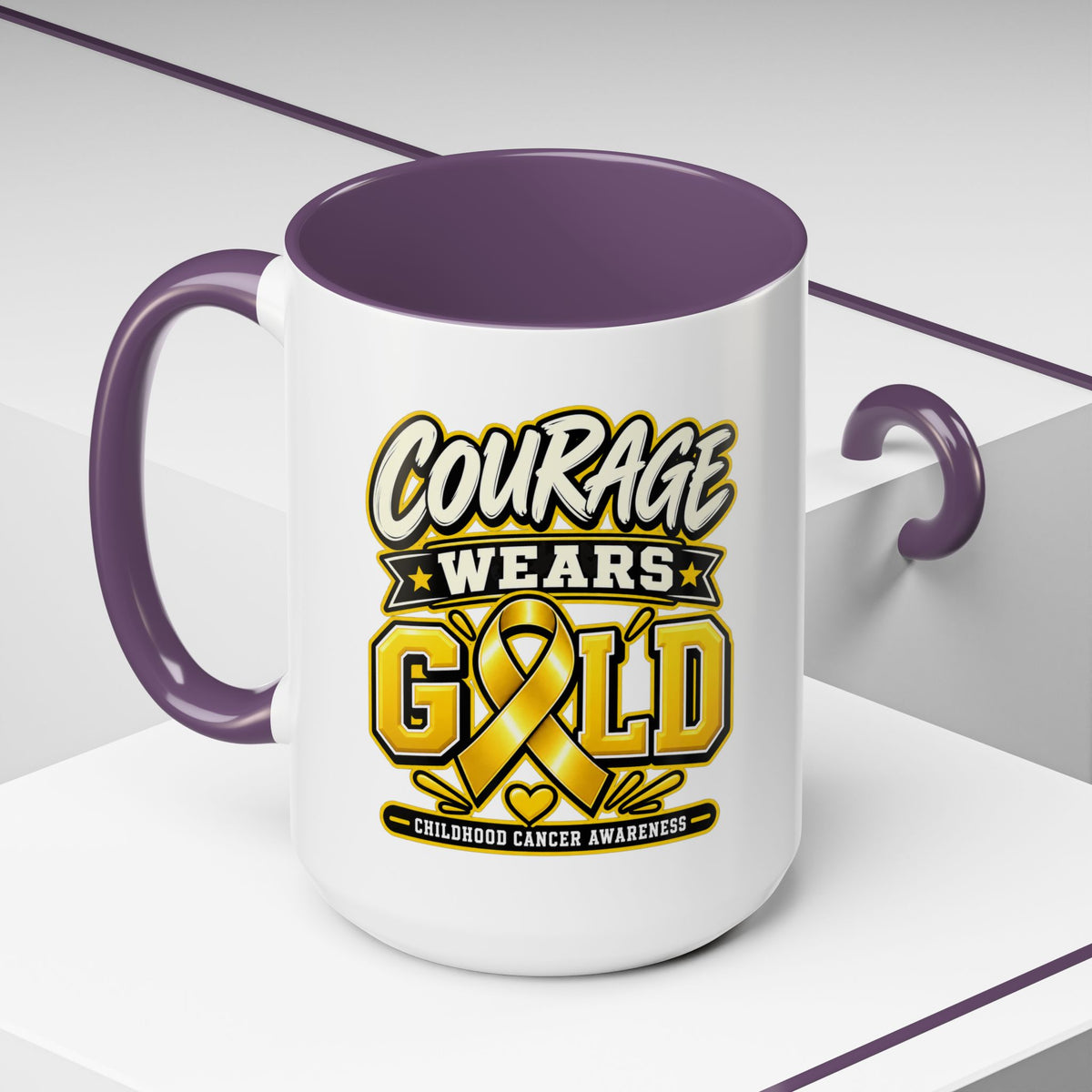 Courage Wears Gold Coffee Mug — Childhood Cancer Awareness Tea Cup