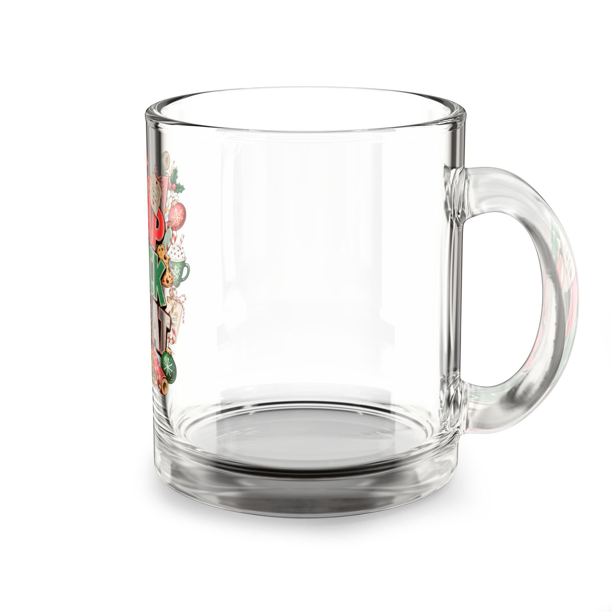 Christmas Glass Mug 10 oz Glass Mug — "Wrap Snack Repeat" Holiday Coffee Cup