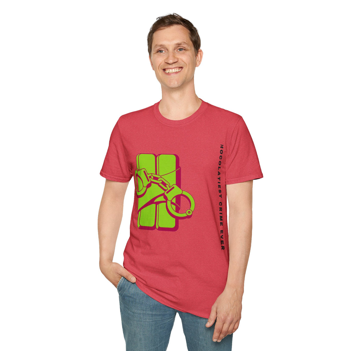 Chocolateie Graphic T‑Shirt — Green Candy Bar with Handcuffs Design - Trending Now - September 2026