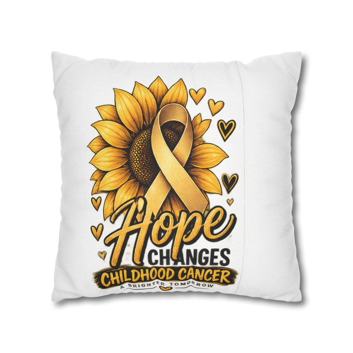 Childhood Cancer Awareness Pillow — "Hope Changes Childhood Cancer" Sunflower Ribbon Cushion