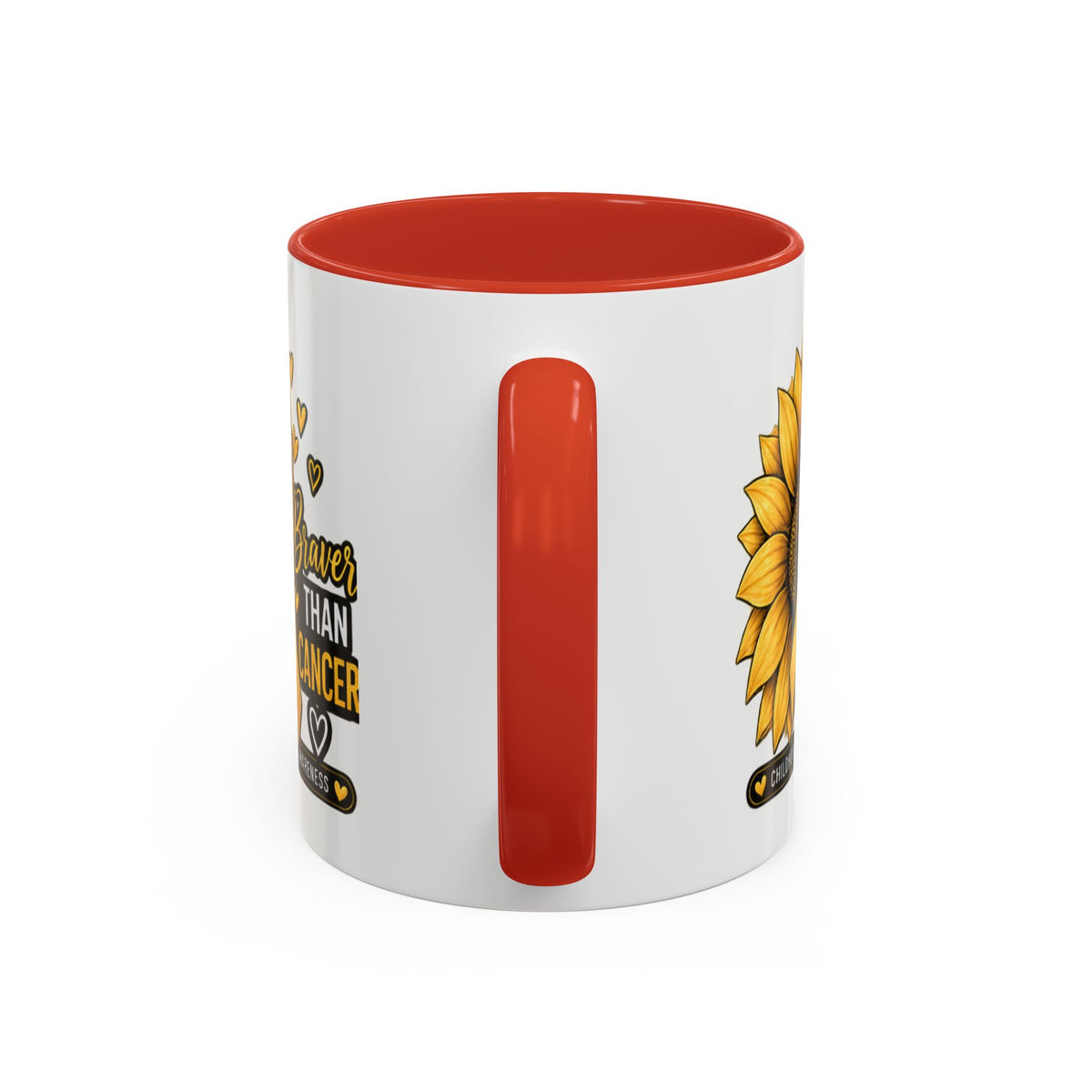 Childhood Cancer Awareness Mug — "Braver Than Cancer" Sunflower & Gold Ribbon