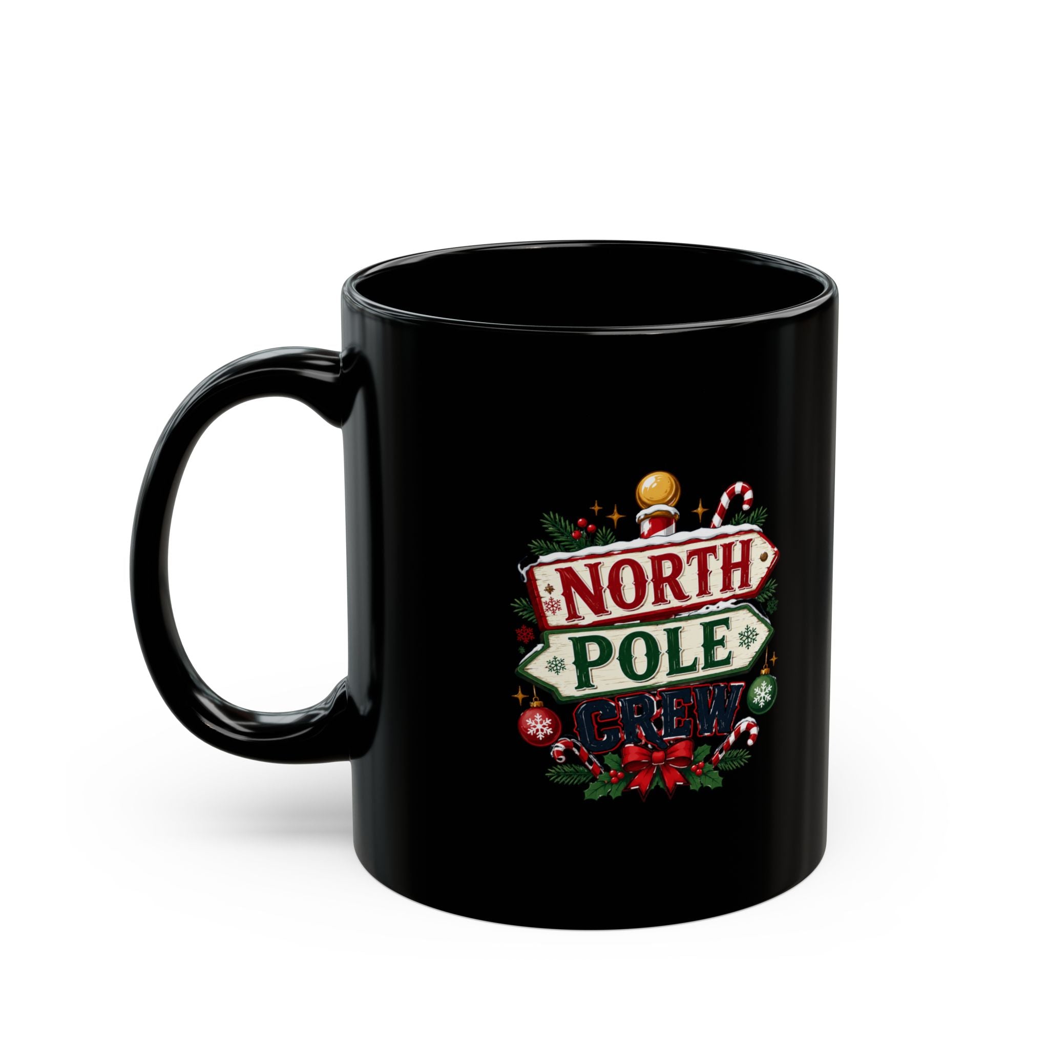 North Pole Crew Christmas Black Mug