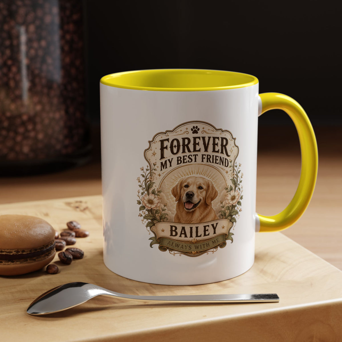 Milo Bailey Dog Dad Mom Forever My Best Friend Dog Coffee Mug — Personalized Pet Name Golden Retriever Accent Mug