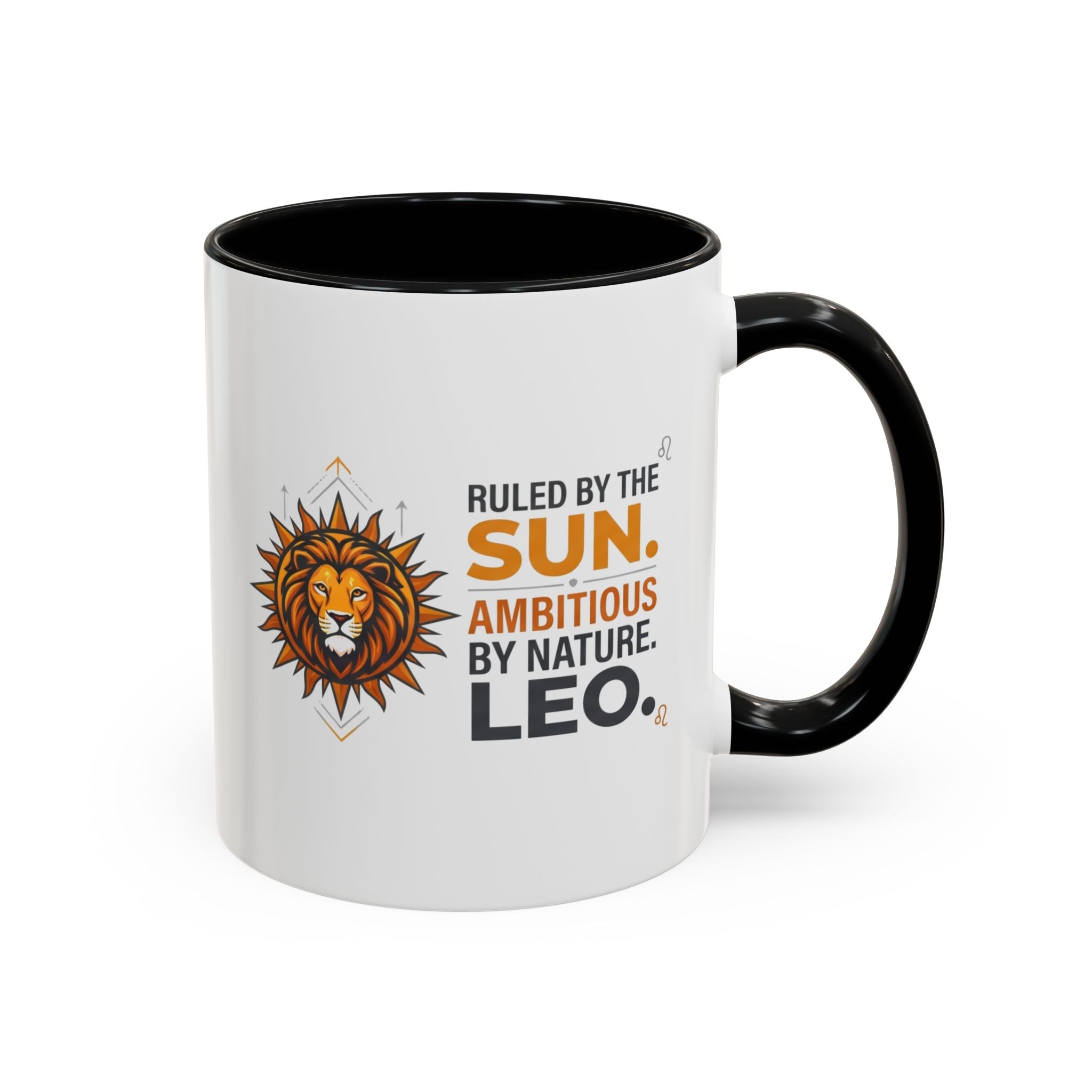 Leo Zodiac Coffee Mug — "Ruled by the Sun. Ambitious by Nature. LEO." Accent Ceramic Mug