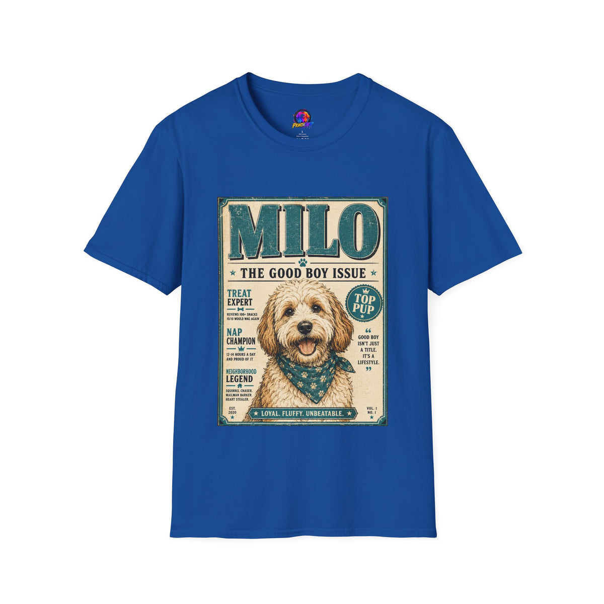 Milo 'The Good Boy Issue' Dog T‑Shirt — Vintage Puppy Magazine Design