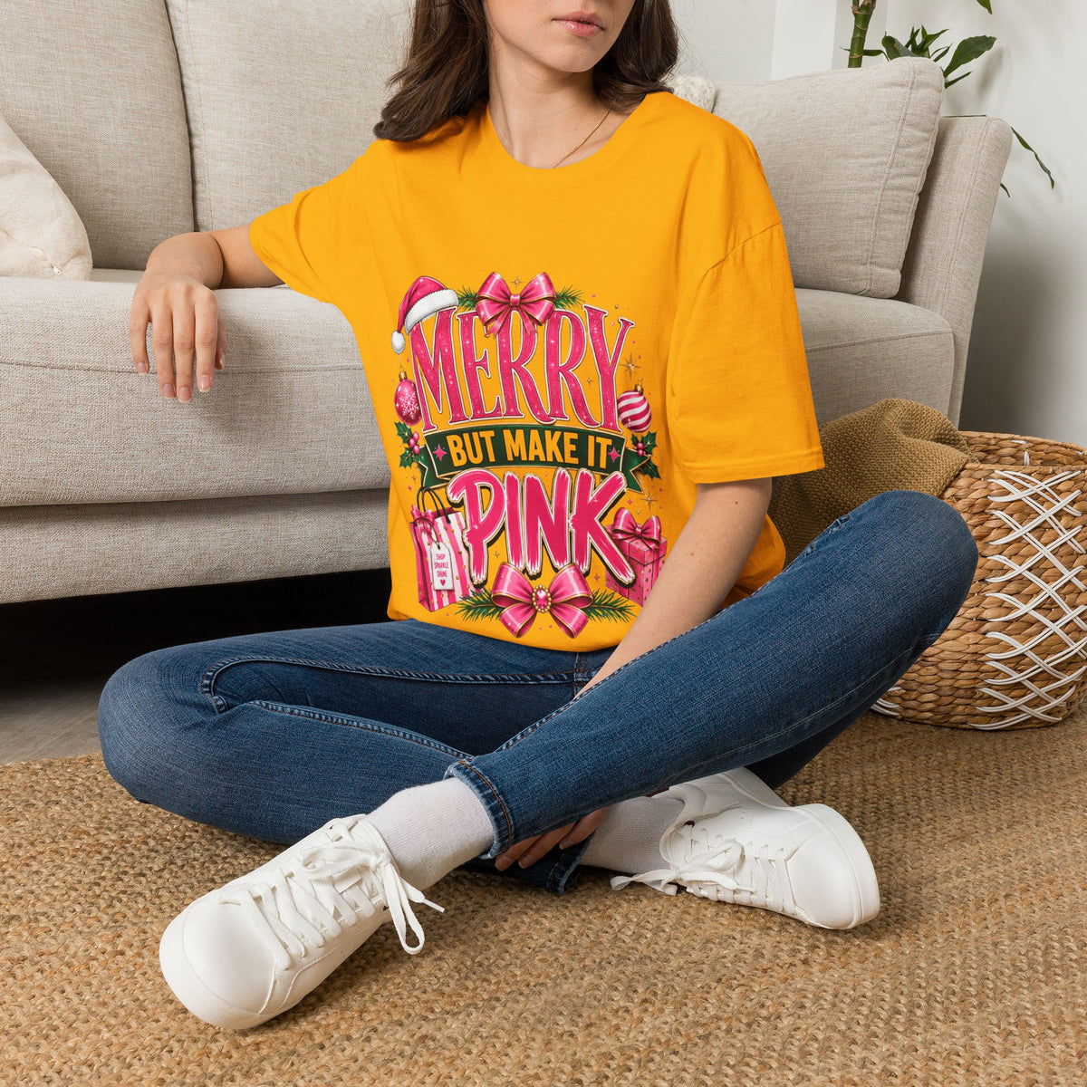 Christmas T-Shirt — "Merry But Make It Pink" Holiday Tee