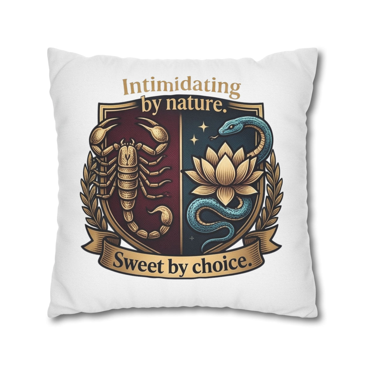 Scorpio Square Pillowcase: "Intimidating by Nature, Sweet by Choice" Scorpio Scorpion & Snake Floral Crest