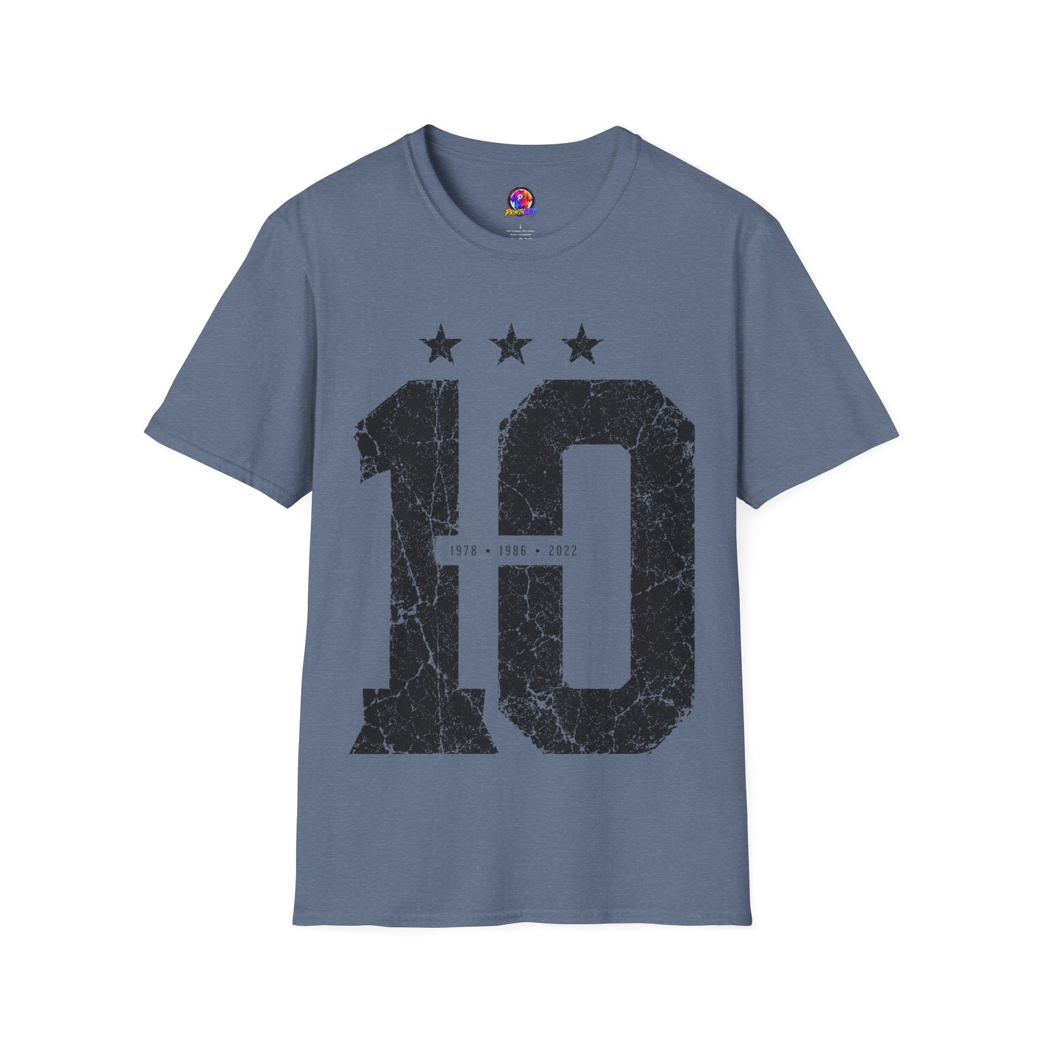 Vintage Argentina Worldcup winning No. 10 Jersey T-Shirt — Distressed Number Tee with Three Stars