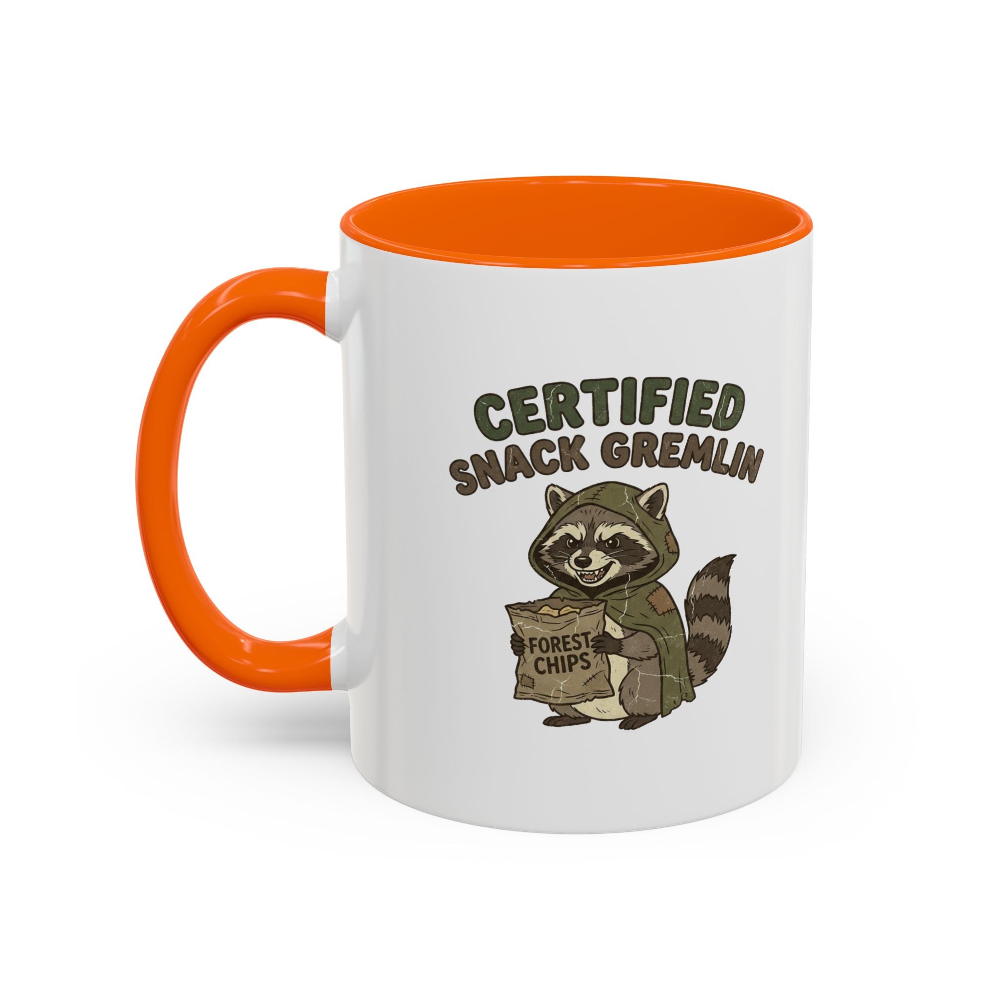 Funny Certified Snack Gremlin Coffee Mug — Cute Raccoon Snack Lover Accent Mug