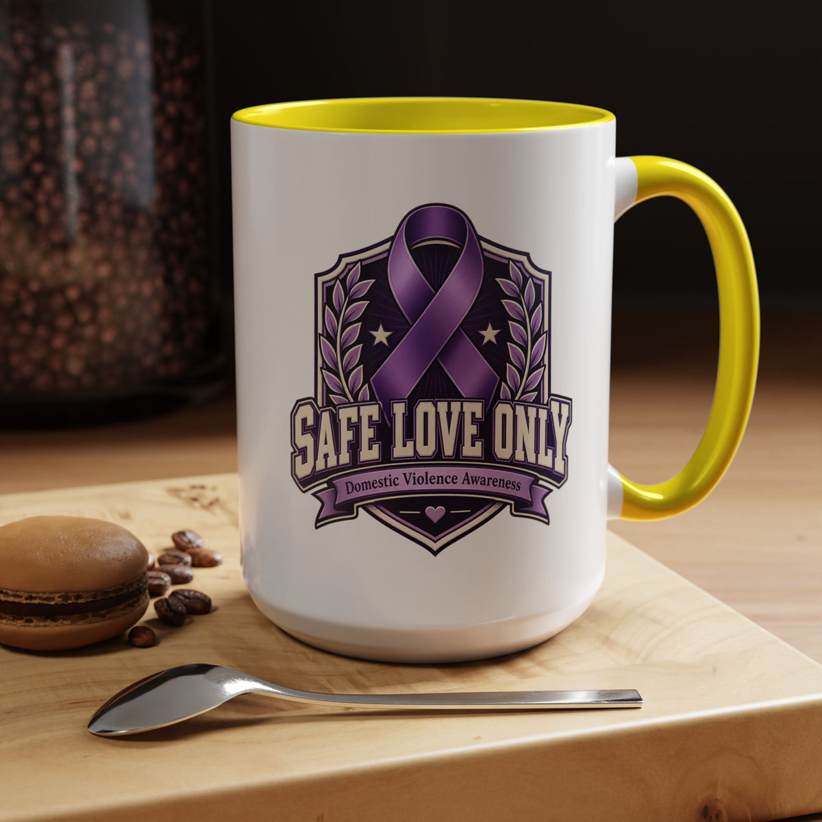 Coffee Mug — "Safe Love Only" Domestic Violence Awareness (Purple Ribbon)