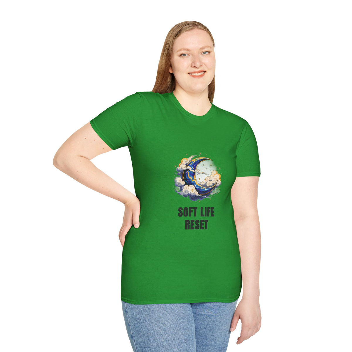 Soft Life Reset T-Shirt — Crescent Moon Cloud Graphic Tee - Trending Now - August 2026