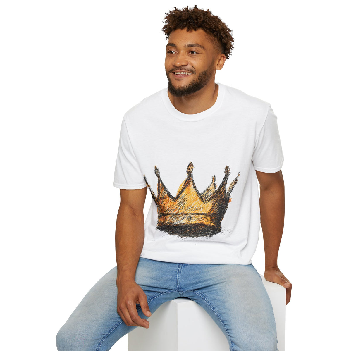 Crowned Sketch T‑Shirt — Hand‑Drawn Gold Crown Graphic Tee