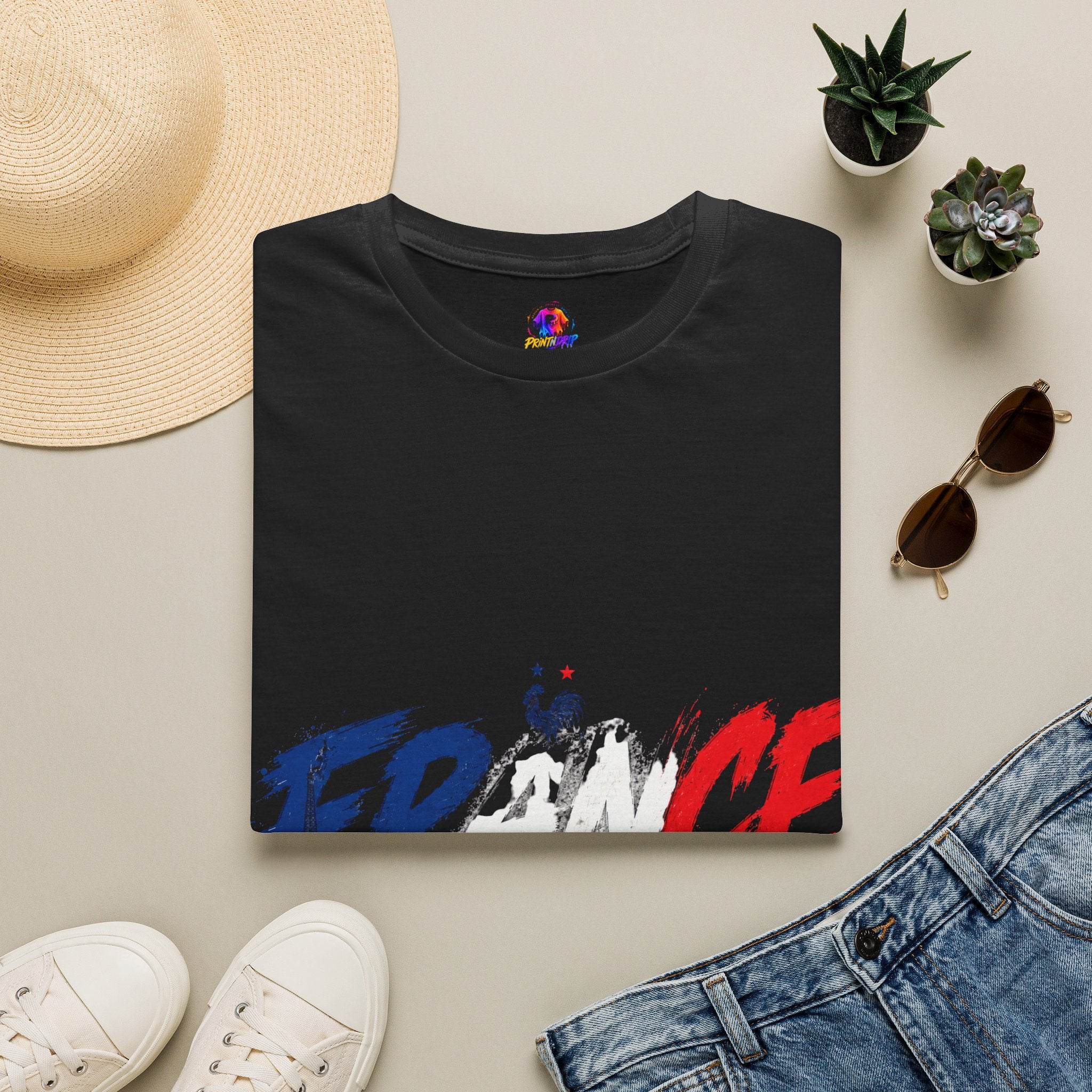 France Brushstroke Graphic T-Shirt — Tricolor Soccer/Travel Fan Tee