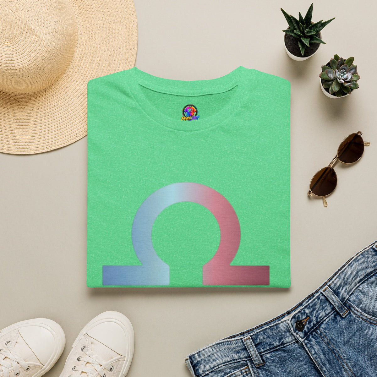 Omega Symbol T-Shirt — Pastel Gradient Drip Design
