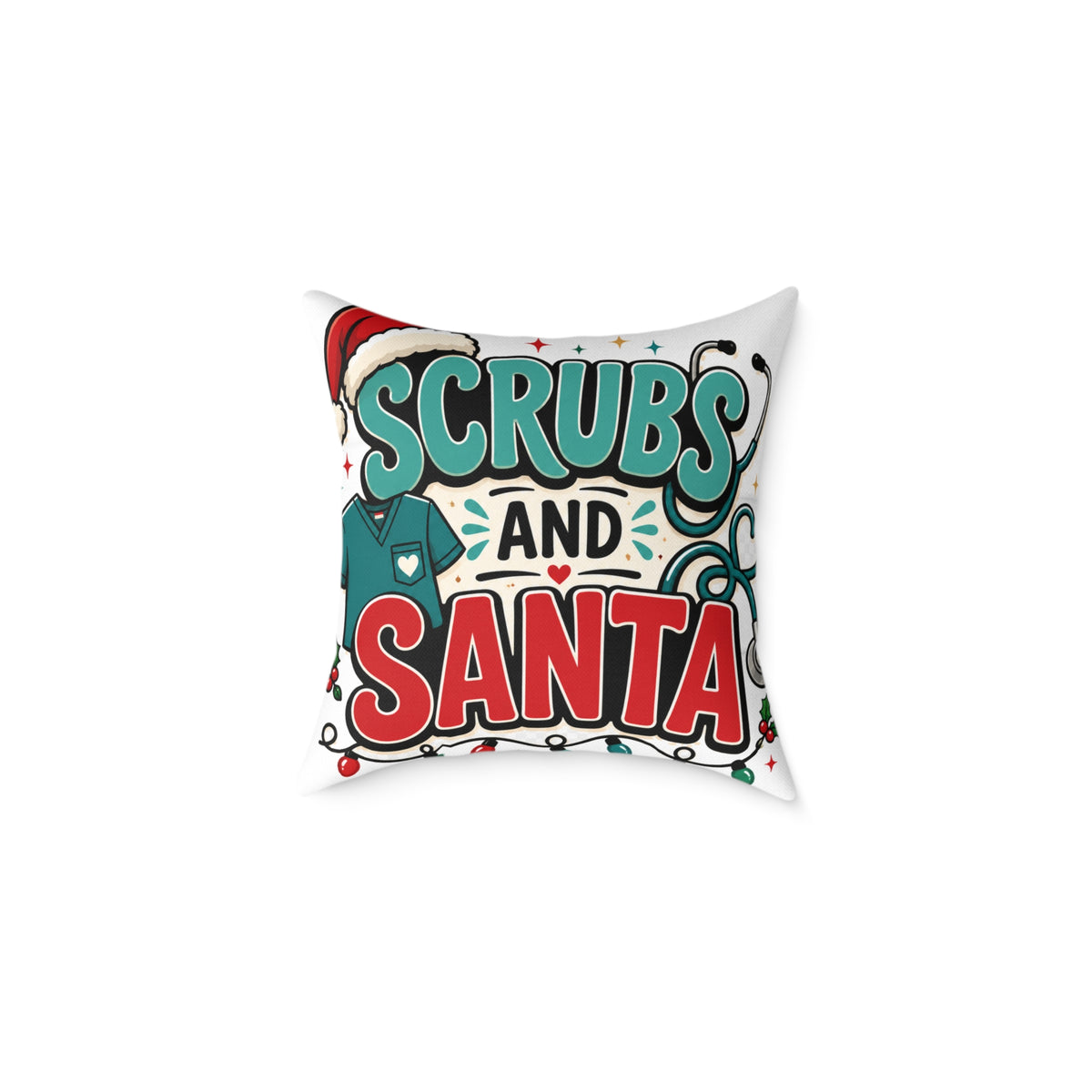 Scrubs and Santa Holiday Modern Day Christmas  Pillow — Christmas Nurse Decorative Cushion