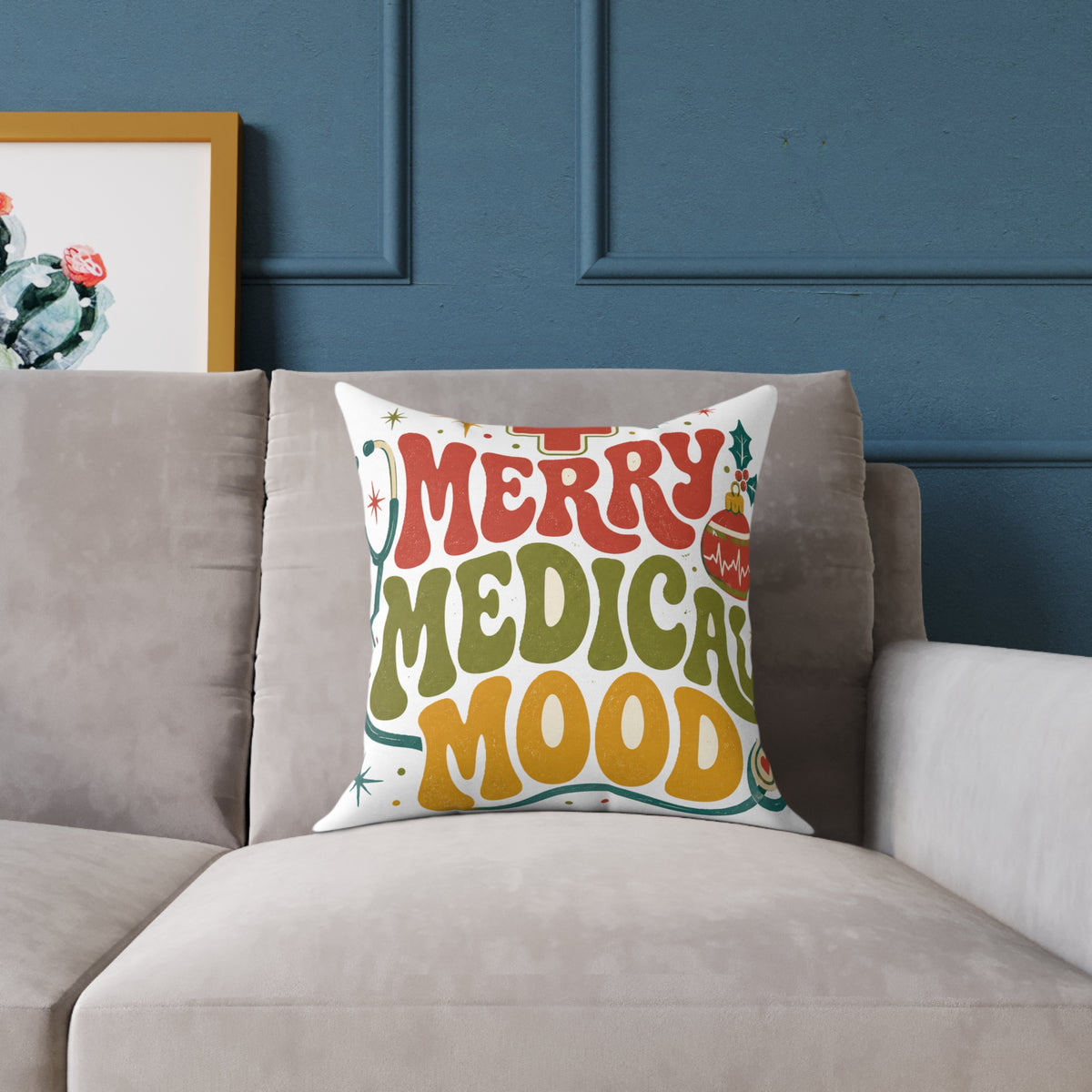 Merry Medical Mood Holiday Modern Day Christmas Throw Pillow