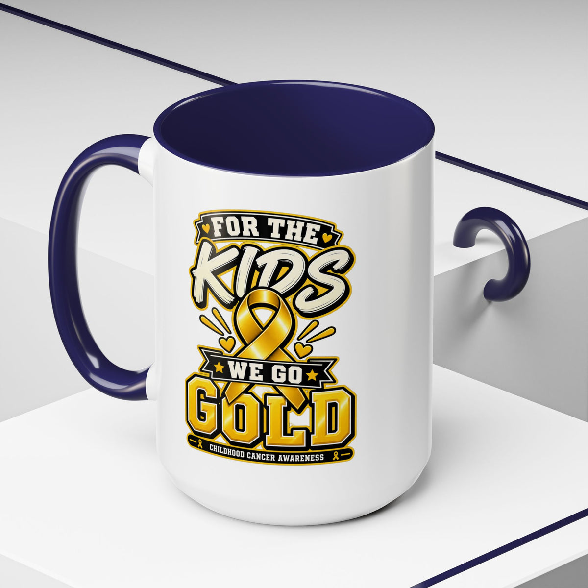 For The Kids We Go Gold Accent Coffee Mug — Childhood Cancer Awareness 11/15oz