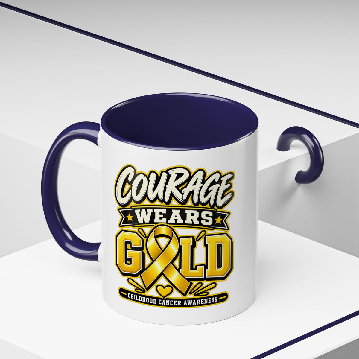 Courage Wears Gold Coffee Mug — Childhood Cancer Awareness Tea Cup