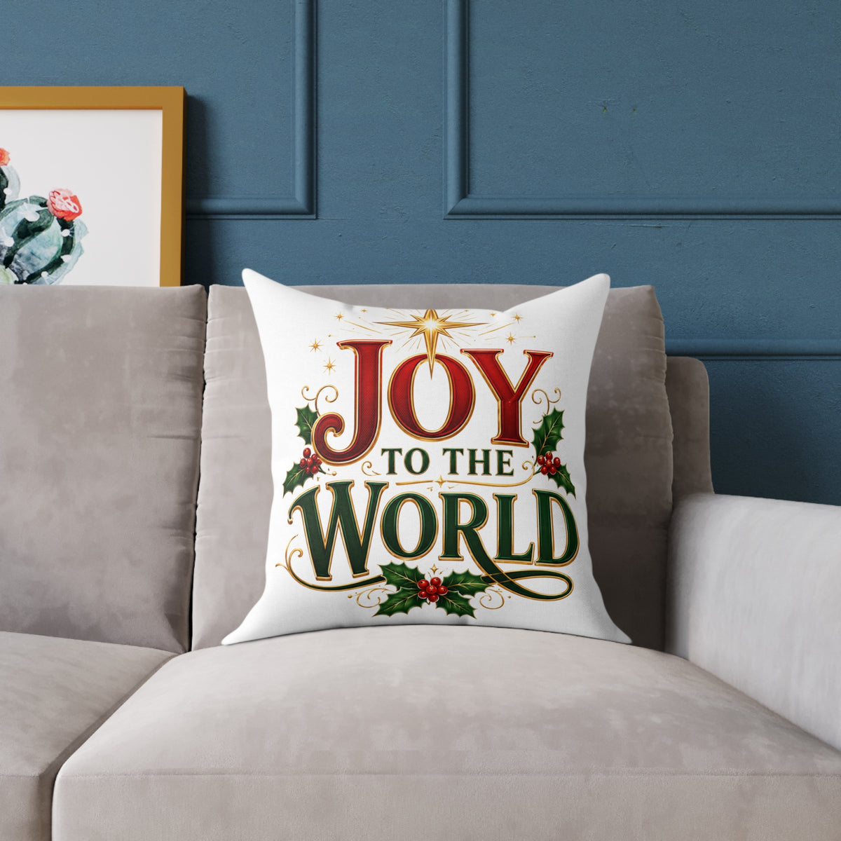 Joy to the World Christmas Pillow — Holiday Decorative Square Throw Pillow