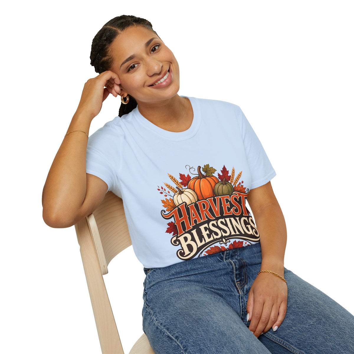 Thanksgiving T-Shirt Harvest Blessings T-Shirt — Fall Pumpkin Harvest Graphic Tee for Thanksgiving