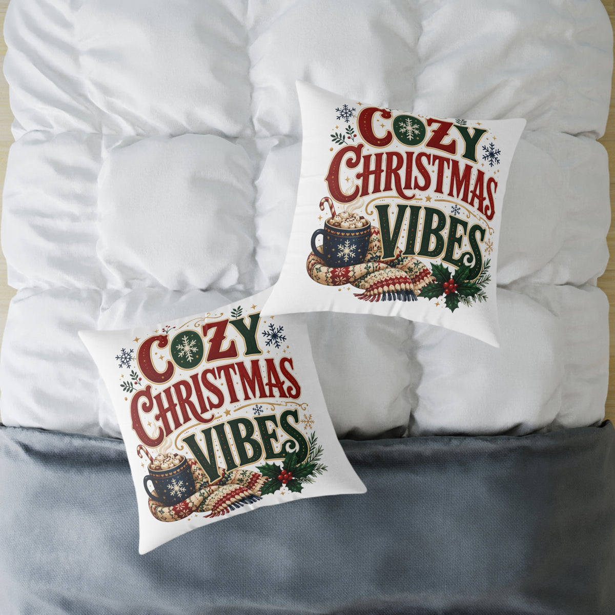 Cozy Christmas Vibes Pillow - Holiday Decorative Throw Cushion