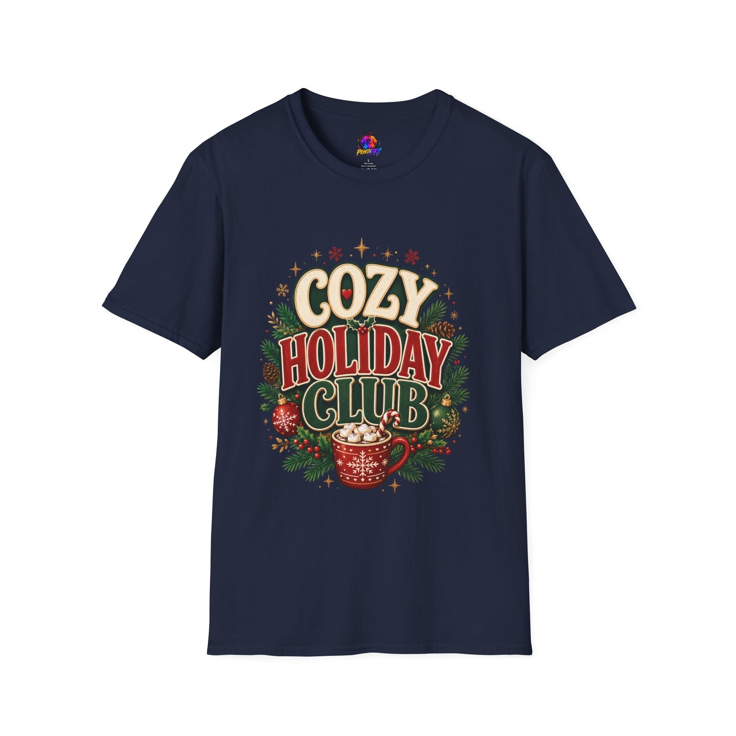 Cozy Holiday Club T-Shirt — Festive Christmas Cozy Cocoa Graphic Tee