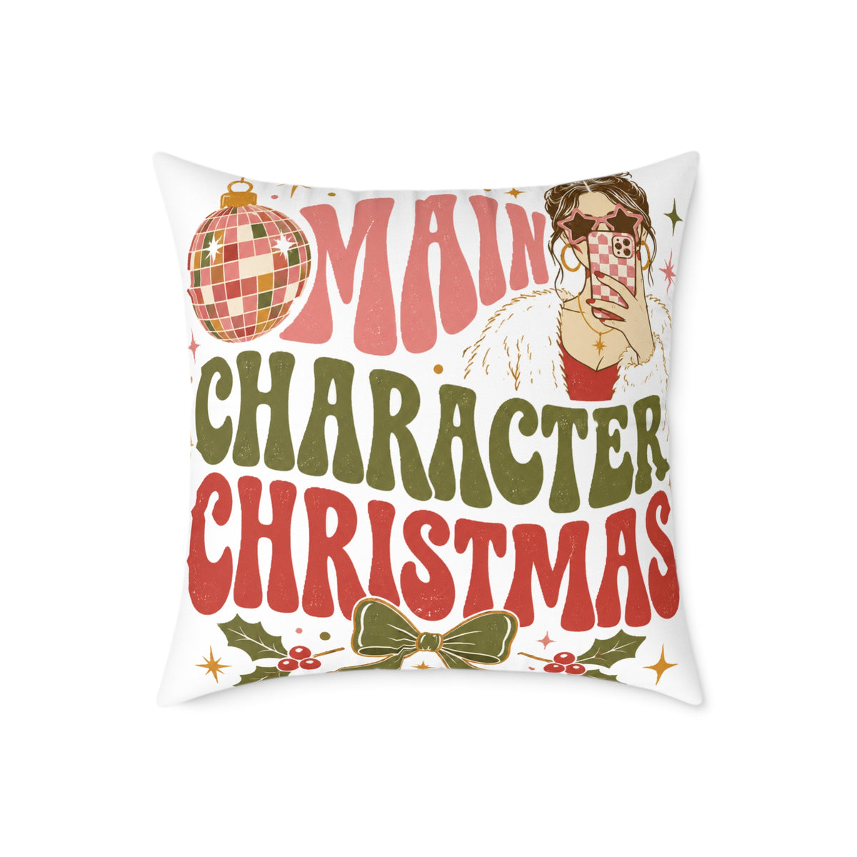 Modern Day Christmas Main Character Christmas Square Poly Canvas Pillow