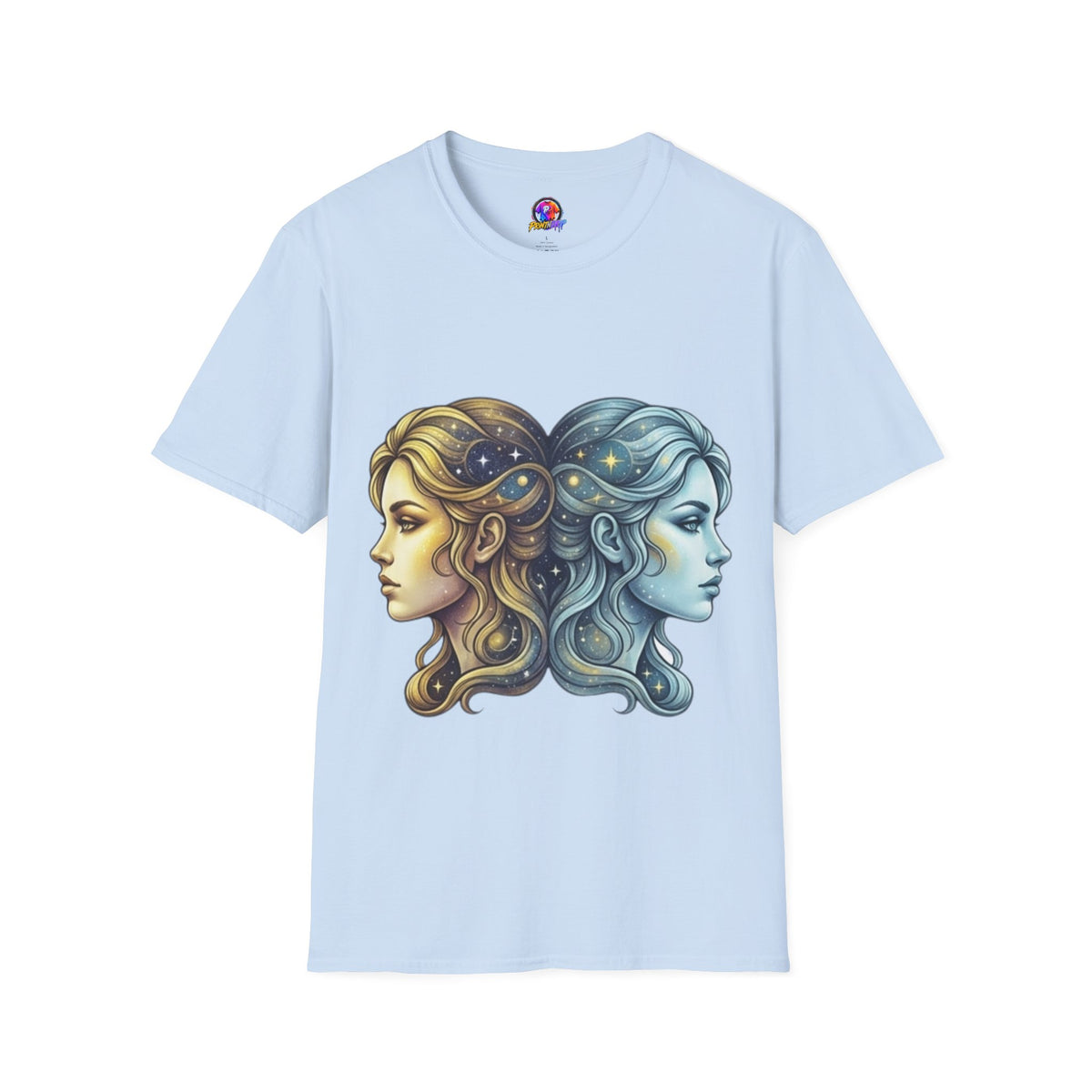 Zodiac Gemini Sun & Moon T-Shirt — Dual Faces Cosmic Design