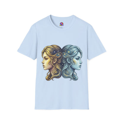 Zodiac Gemini Sun & Moon T-Shirt — Dual Faces Cosmic Design